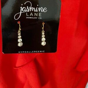 rhinestone  gold color earrings #glamour hypoallergenic NWT! Jasmine Lane